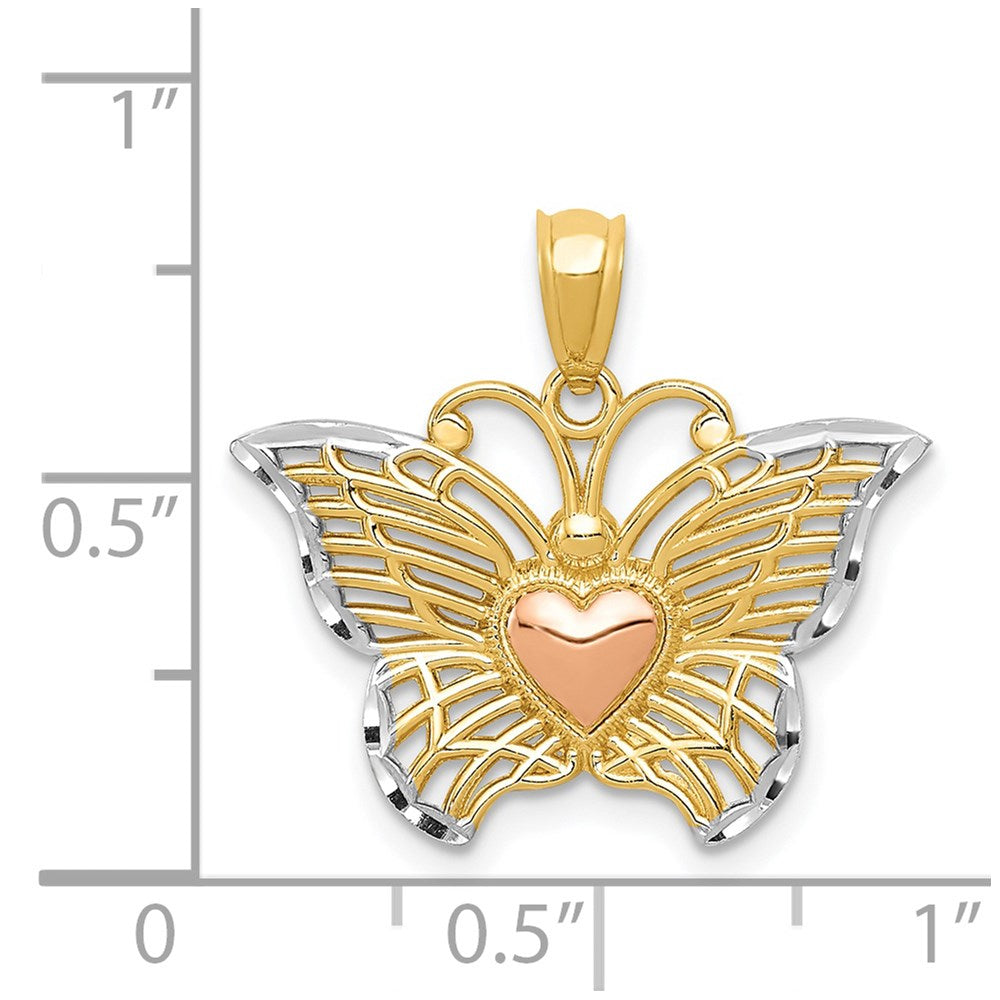 14k Two-tone w/White Rhodium Butterflyw/Heart Pendant-C3486