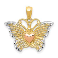 14k Two-tone w/White Rhodium Butterflyw/Heart Pendant-C3486