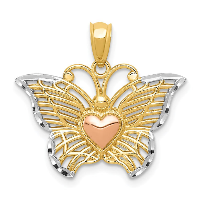 14k Two-tone w/White Rhodium Butterflyw/Heart Pendant-C3486