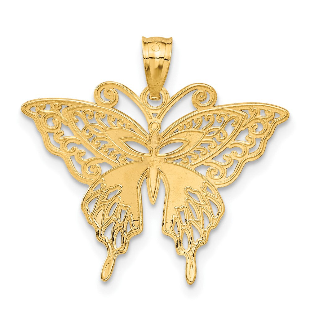 14k w/Rhodium Fancy Butterfly Pendant-C3487