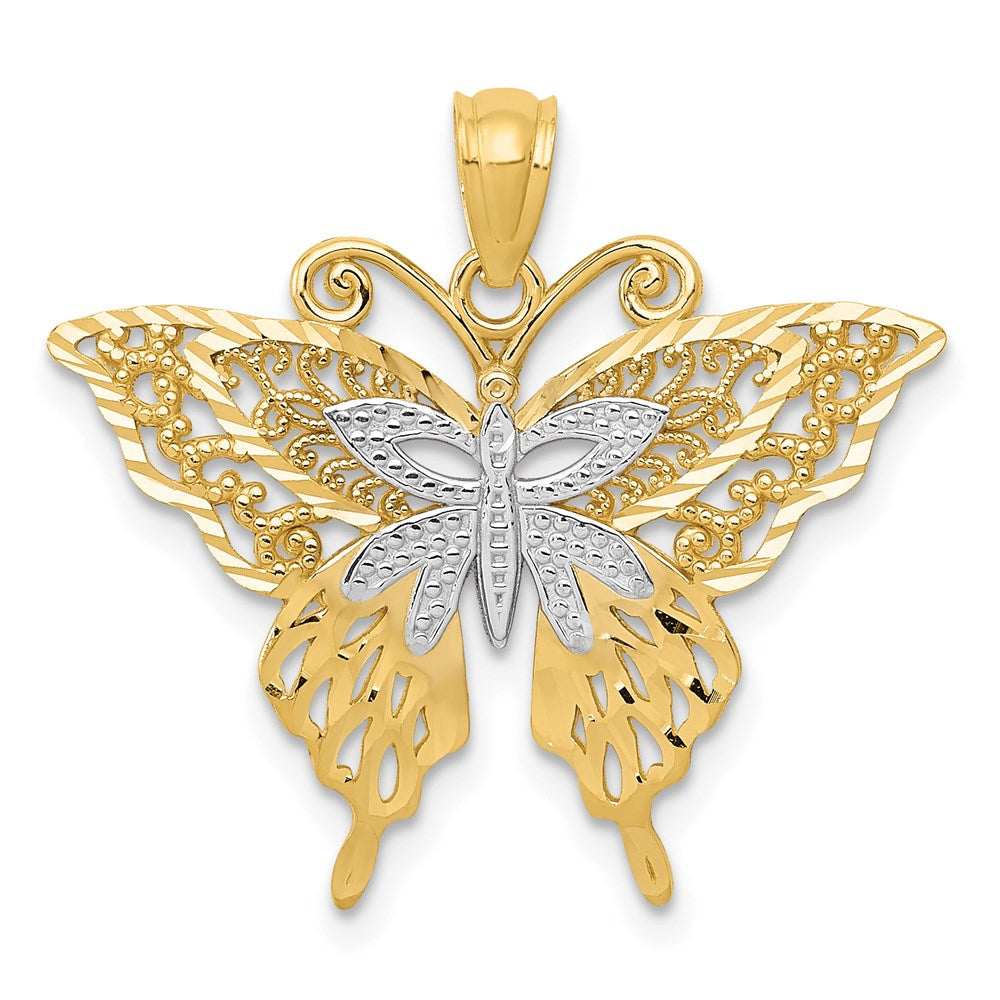14k w/Rhodium Fancy Butterfly Pendant-C3487