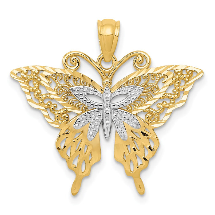 14k w/Rhodium Fancy Butterfly Pendant-C3487