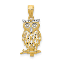 14k w/ Rhodium Owl Pendant-C3495