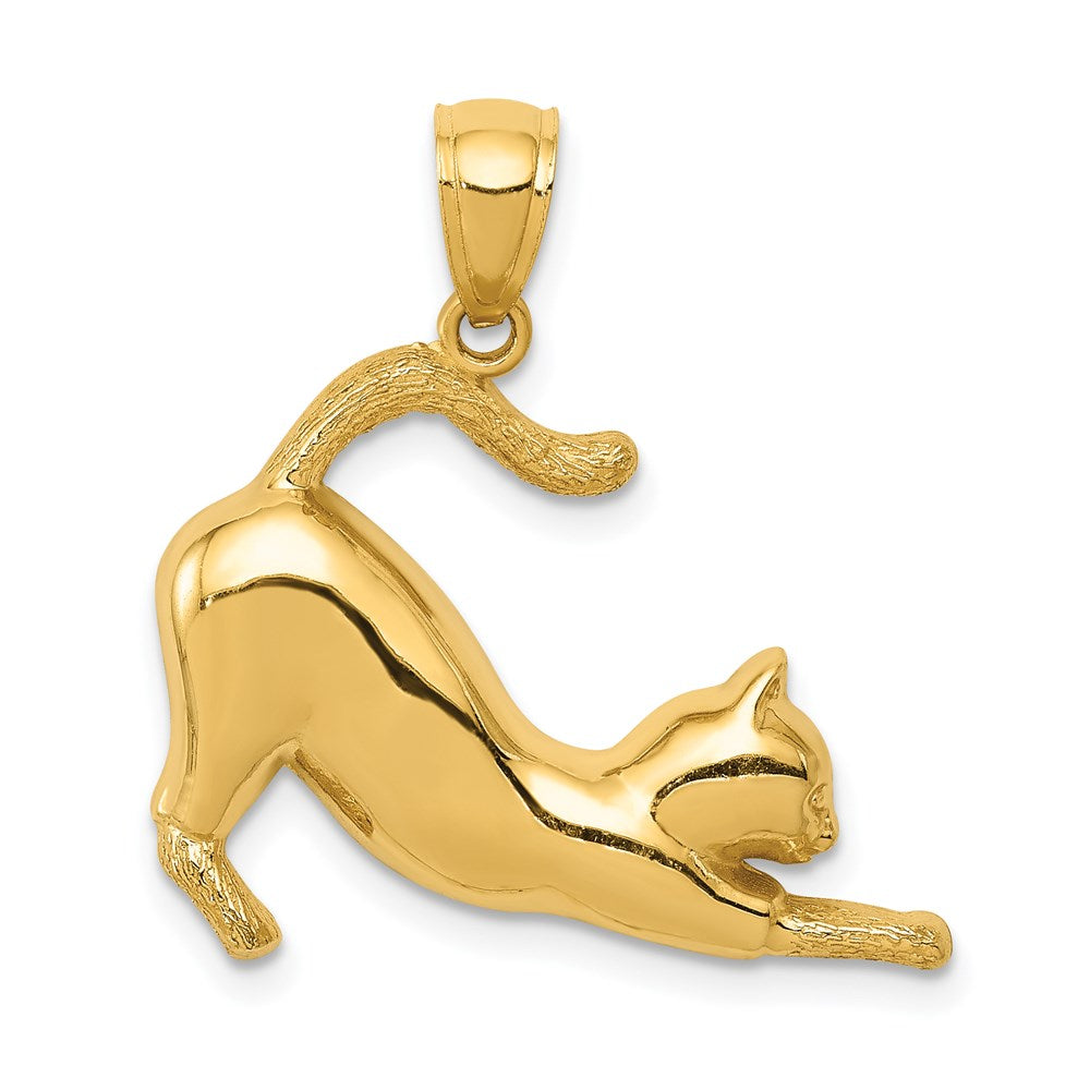 14k Stretching Cat Pendant-C3521