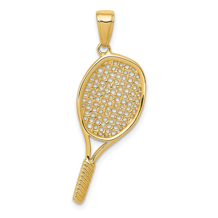 14k Solid Polished 3-D Tennis Racquet Pendant-C3540