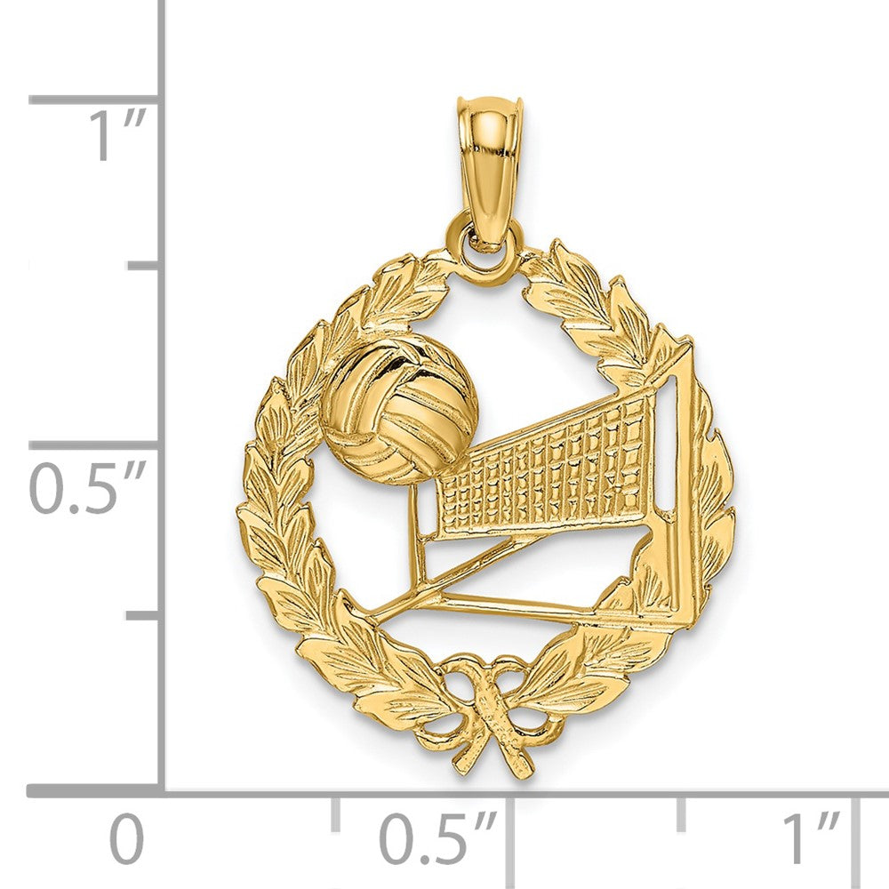 14k Volleyball Story in Leaf Circle Charm-C3561