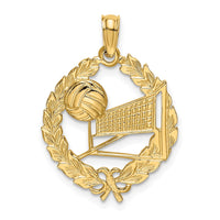 14k Volleyball Story in Leaf Circle Charm-C3561
