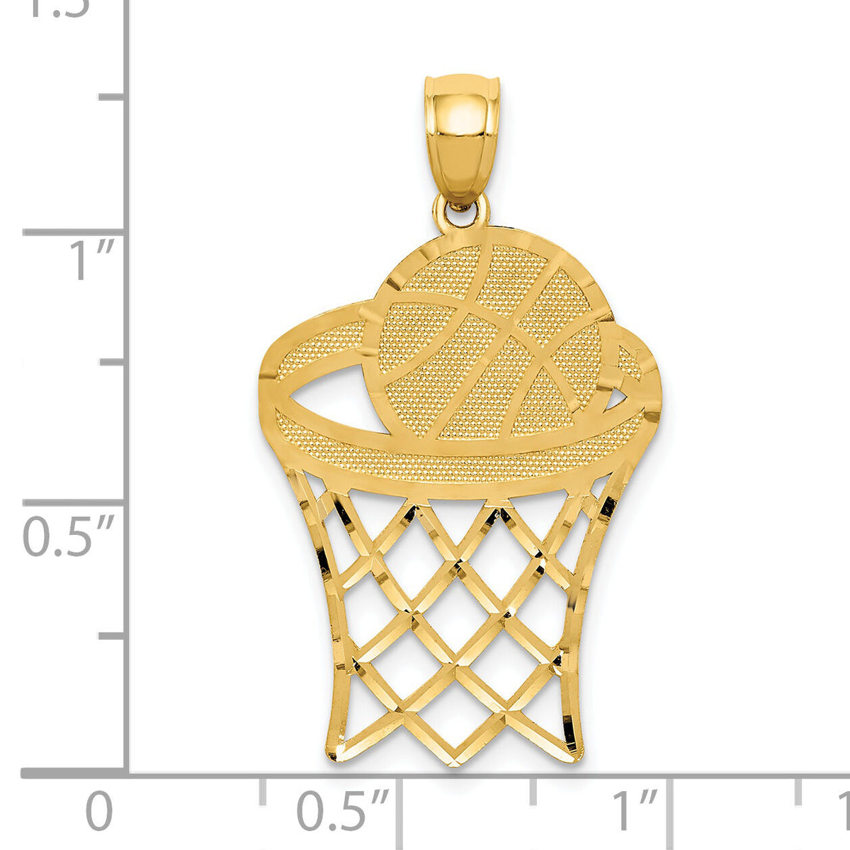 14k Basketball in Hoop Diamond Cut Pendant-C3584