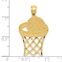 14k Basketball in Hoop Diamond Cut Pendant-C3584
