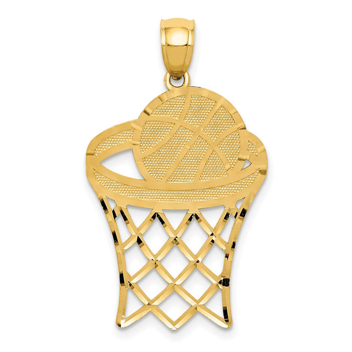 14k Basketball in Hoop Diamond Cut Pendant-C3584