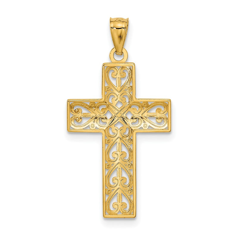 14k Diamond-cut Filigree Cross Pendant-C3604