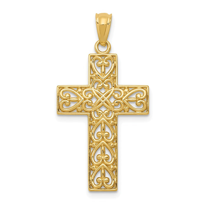 14k Diamond-cut Filigree Cross Pendant-C3604