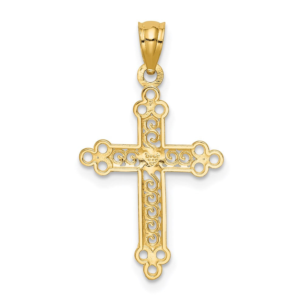 14k w/Rhodium Budded Cross Pendant-C3613