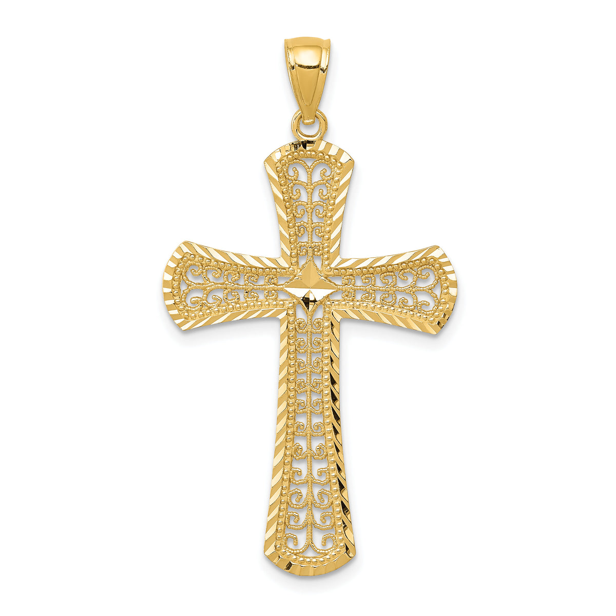 14k Diamond-cut Filigree Cross Pendant-C3621