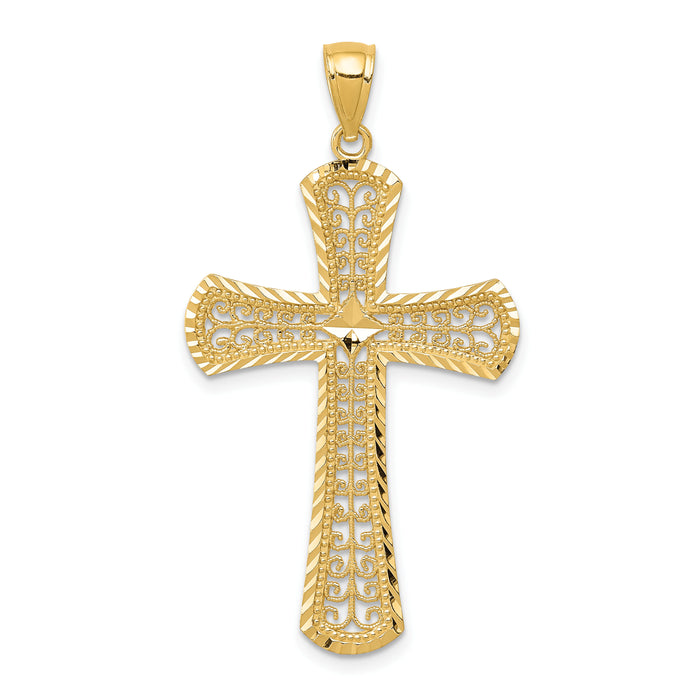 14k Diamond-cut Filigree Cross Pendant-C3621