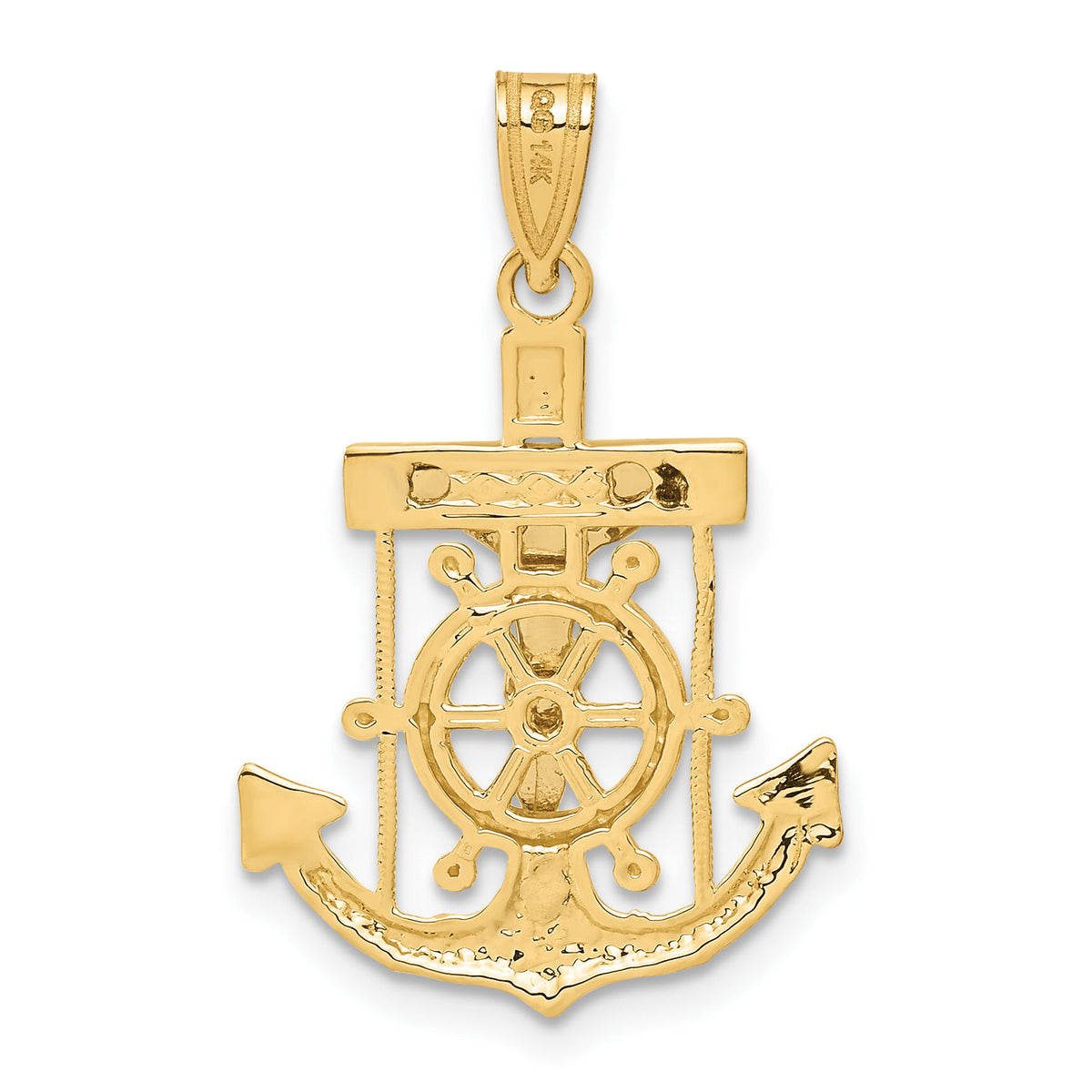 14k Two-tone Diamond-cut Mariner's Crucifix Pendant-C3714