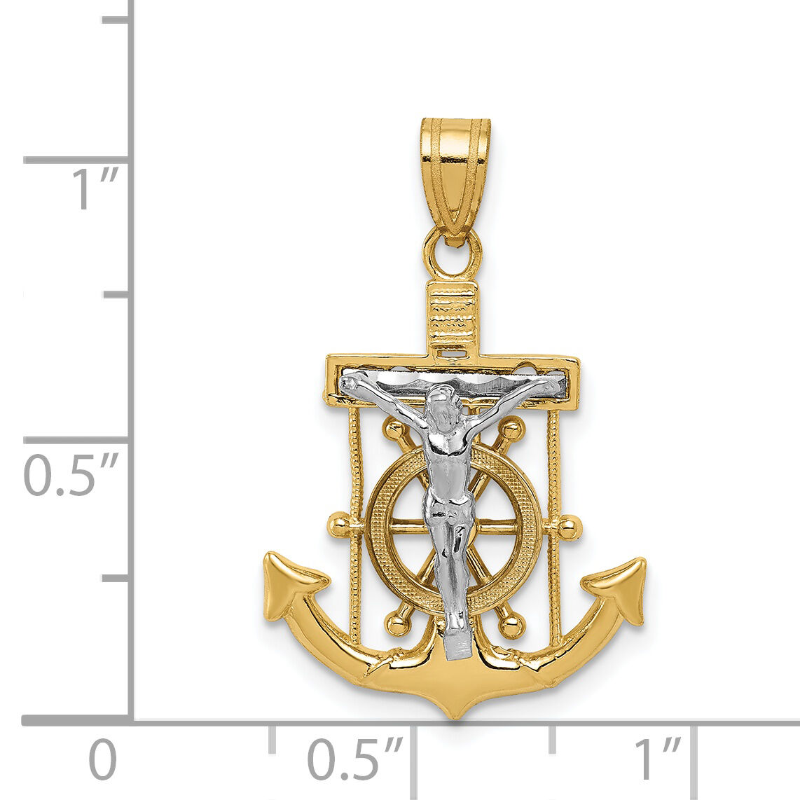 14k Two-tone Diamond-cut Mariner's Crucifix Pendant-C3714