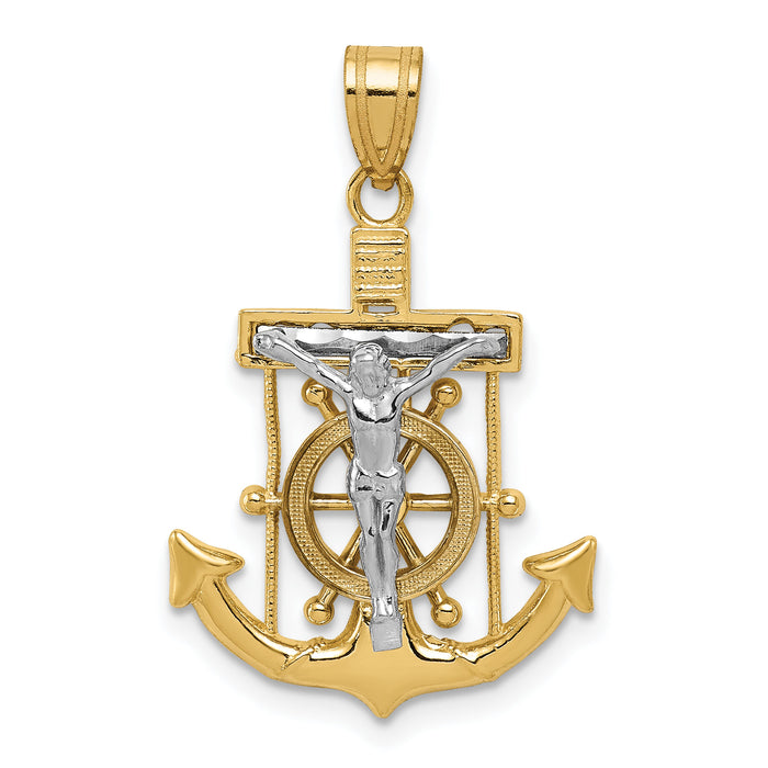 14k Two-tone Diamond-cut Mariner's Crucifix Pendant-C3714