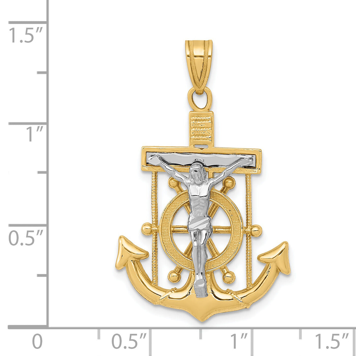 14k Two-tone Diamond-cut Mariner's Crucifix Pendant-C3715