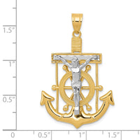14k Two-tone Diamond-cut Mariner's Cross Pendant-C3716
