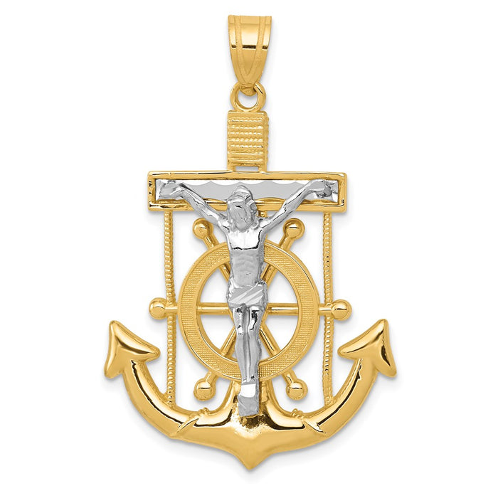 14k Two-tone Diamond-cut Mariner's Cross Pendant-C3716