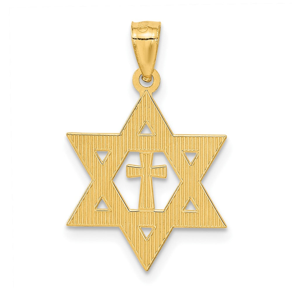 14k Diamond-cut Star of David w/Cross Pendant-C3740