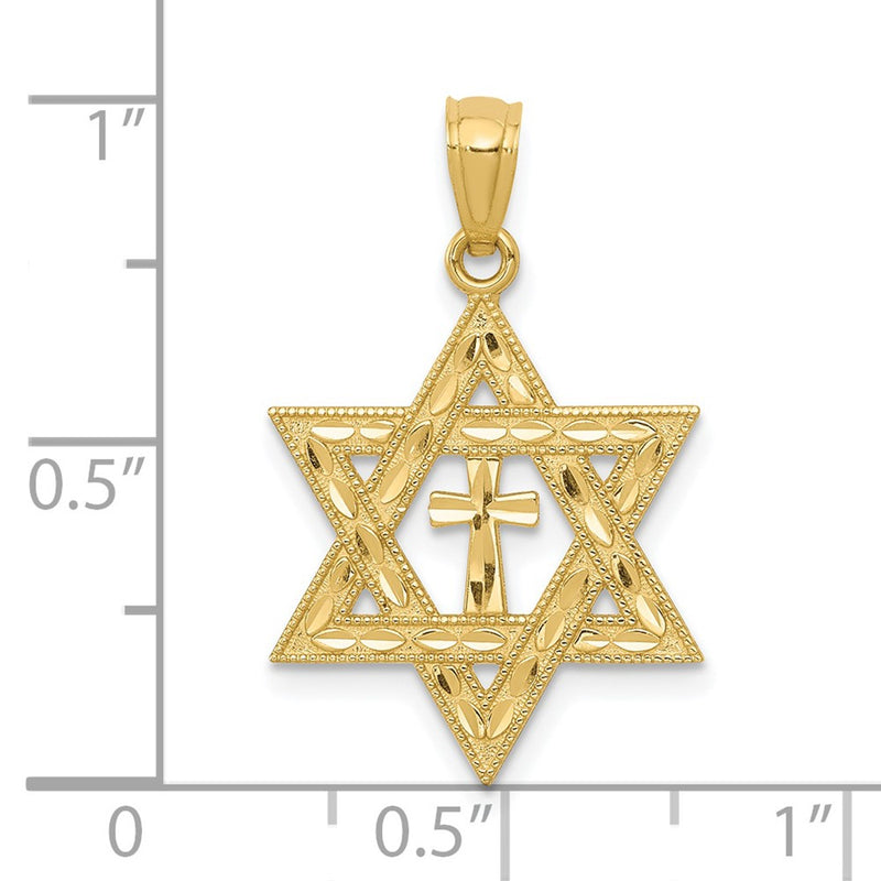 14k Diamond-cut Star of David w/Cross Pendant-C3740