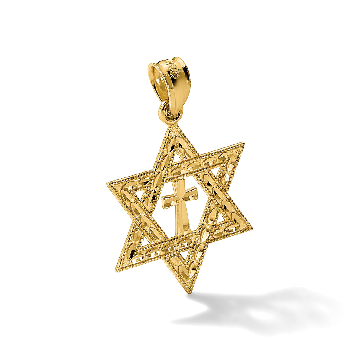 14k Diamond-cut Star of David w/Cross Pendant-C3740