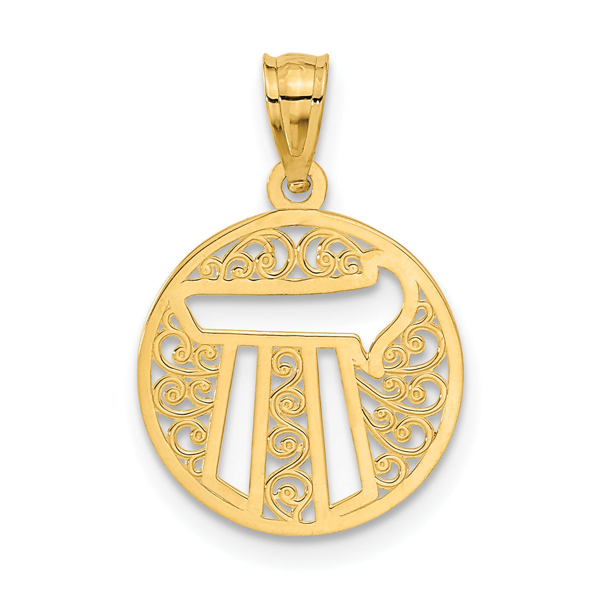 14k Filigree Circle Chai Pendant-C3742