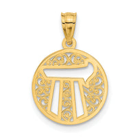 14k Filigree Circle Chai Pendant-C3742
