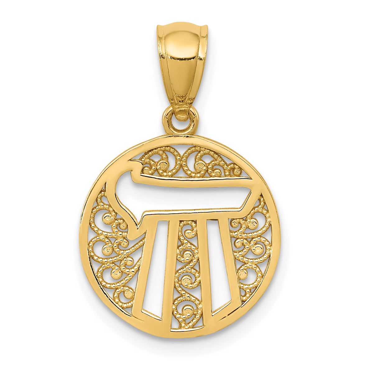 14k Filigree Circle Chai Pendant-C3742