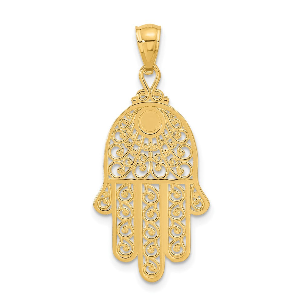 14k Diamond-cut Filigree Chamseh Pendant-C3743