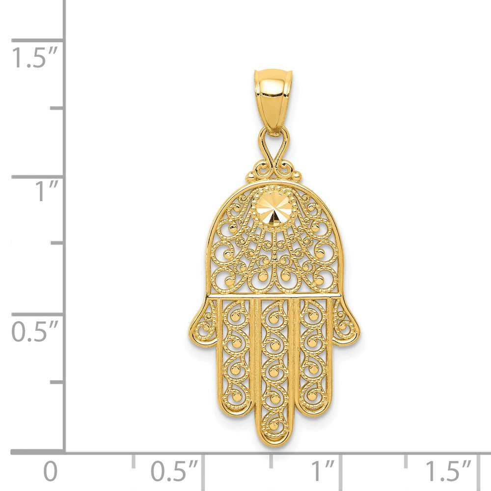 14k Diamond-cut Filigree Chamseh Pendant-C3743