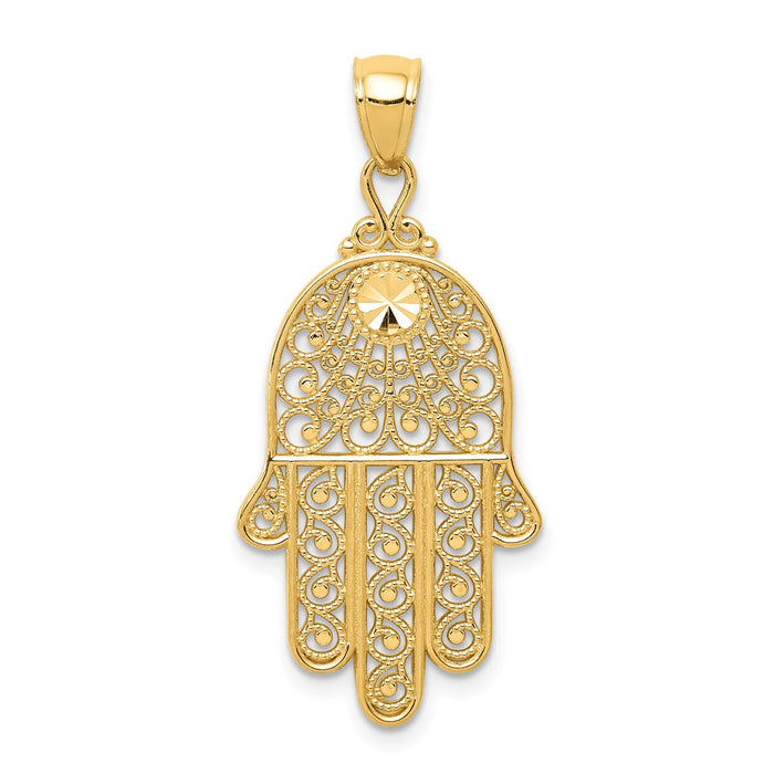 14k Diamond-cut Filigree Chamseh Pendant-C3743