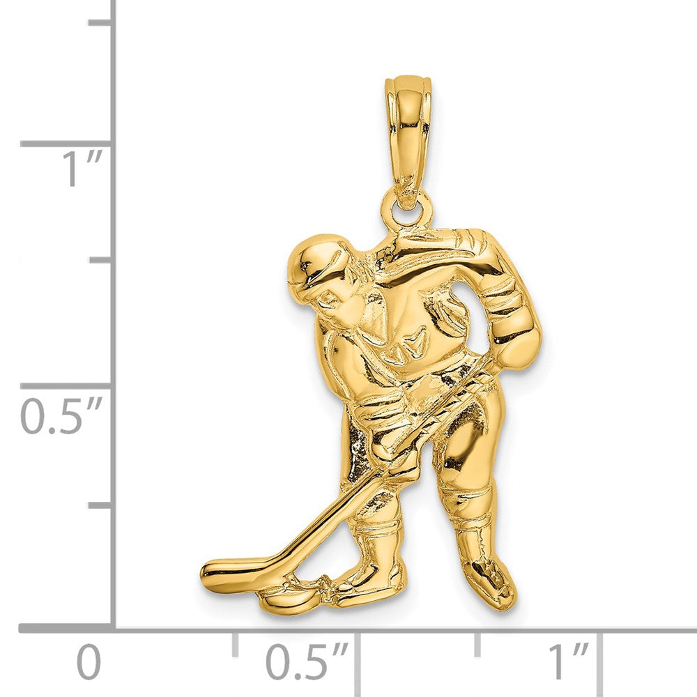 14k Hockey Player with Stick and Puck Charm-C3754