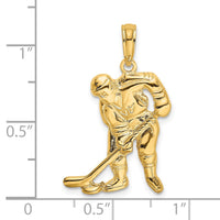 14k Hockey Player with Stick and Puck Charm-C3754