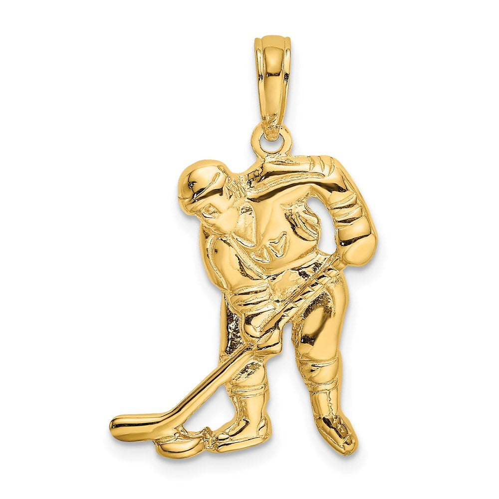 14k Hockey Player with Stick and Puck Charm-C3754