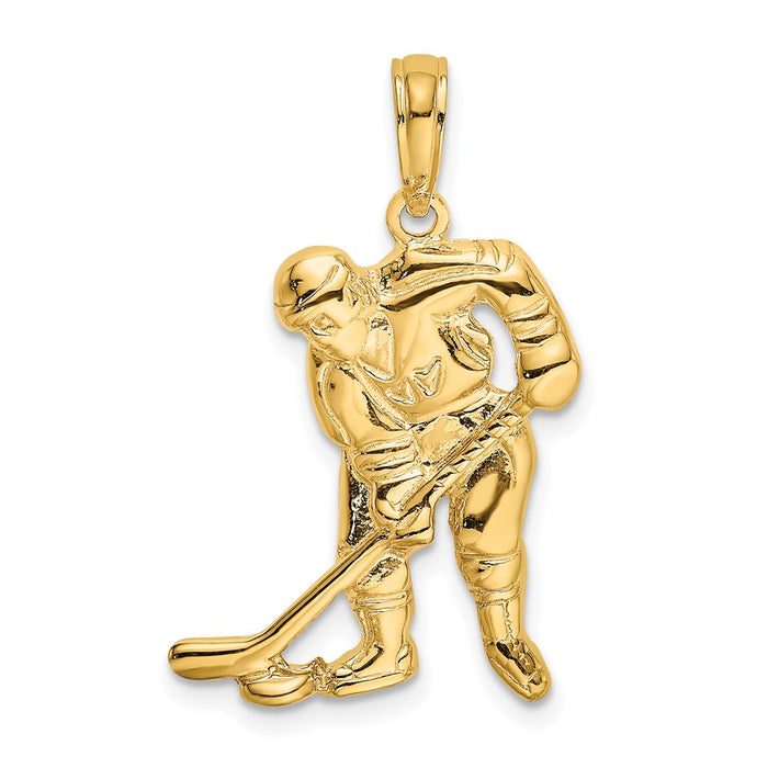 14k Hockey Player with Stick and Puck Charm-C3754