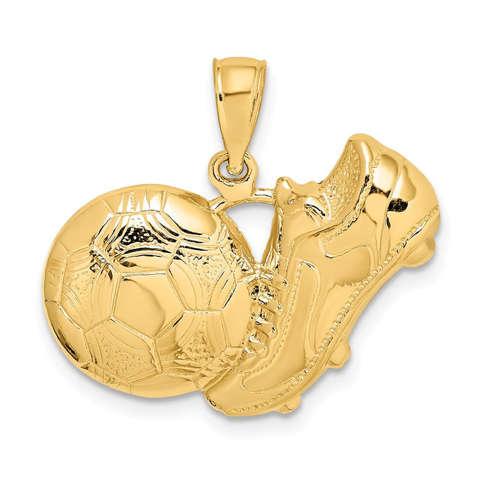 14k Soccer Shoe Kicking Ball Charm-C3763