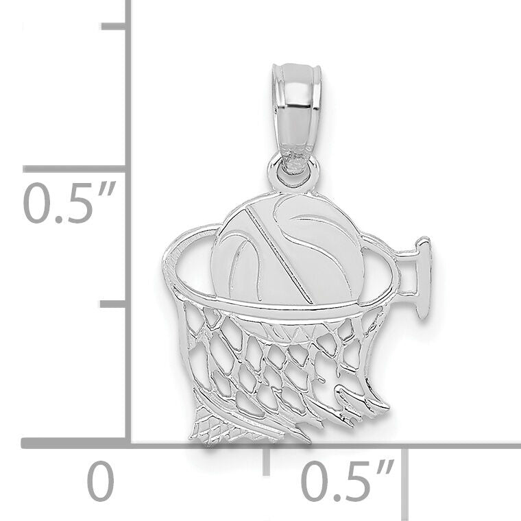 14K White Gold Basketball in Net Pendant-C3776W