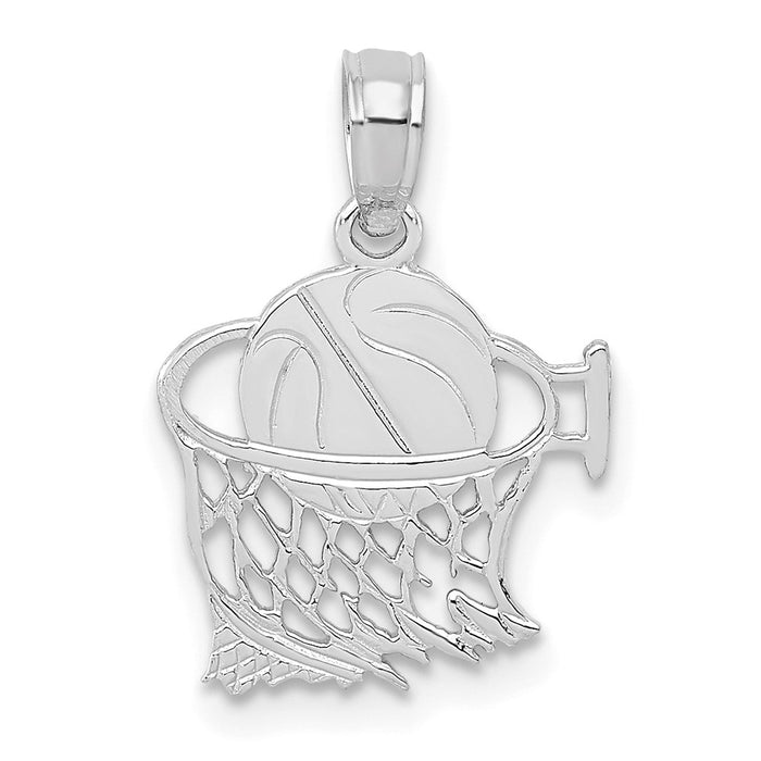 14K White Gold Basketball in Net Pendant-C3776W