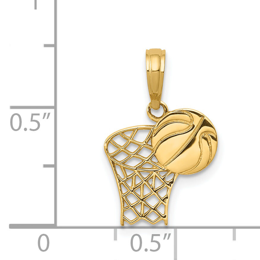 14k Basketball Hoop and Ball Pendant-C3777