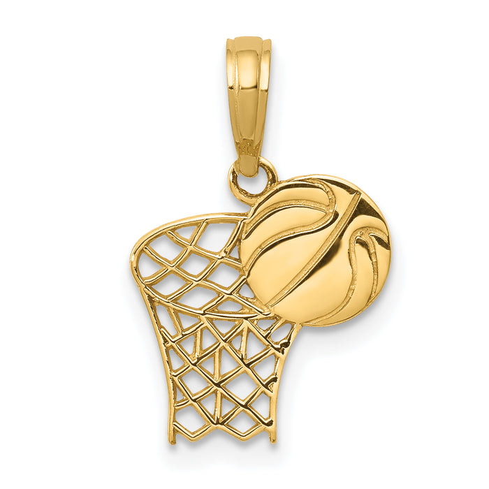 14k Basketball Hoop and Ball Pendant-C3777