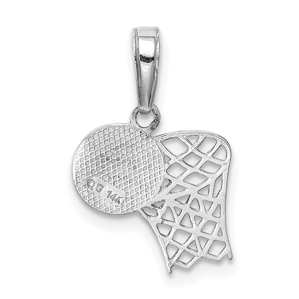 14K White Gold Basketball Hoop And Ball Pendant-C3777W