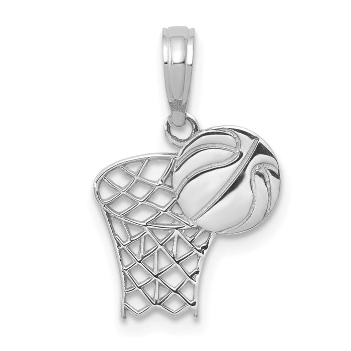 14K White Gold Basketball Hoop And Ball Pendant-C3777W