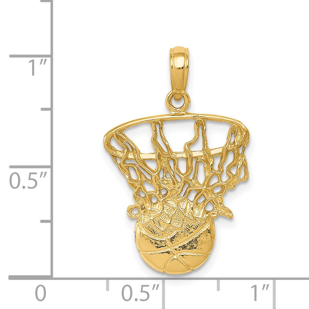 14k Swoosh Basketball and Net Pendant-C3780
