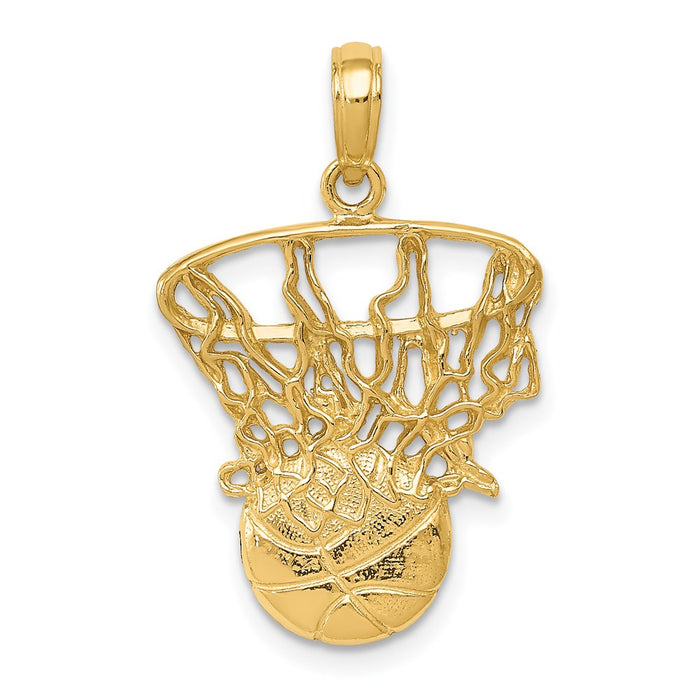 14k Swoosh Basketball and Net Pendant-C3780