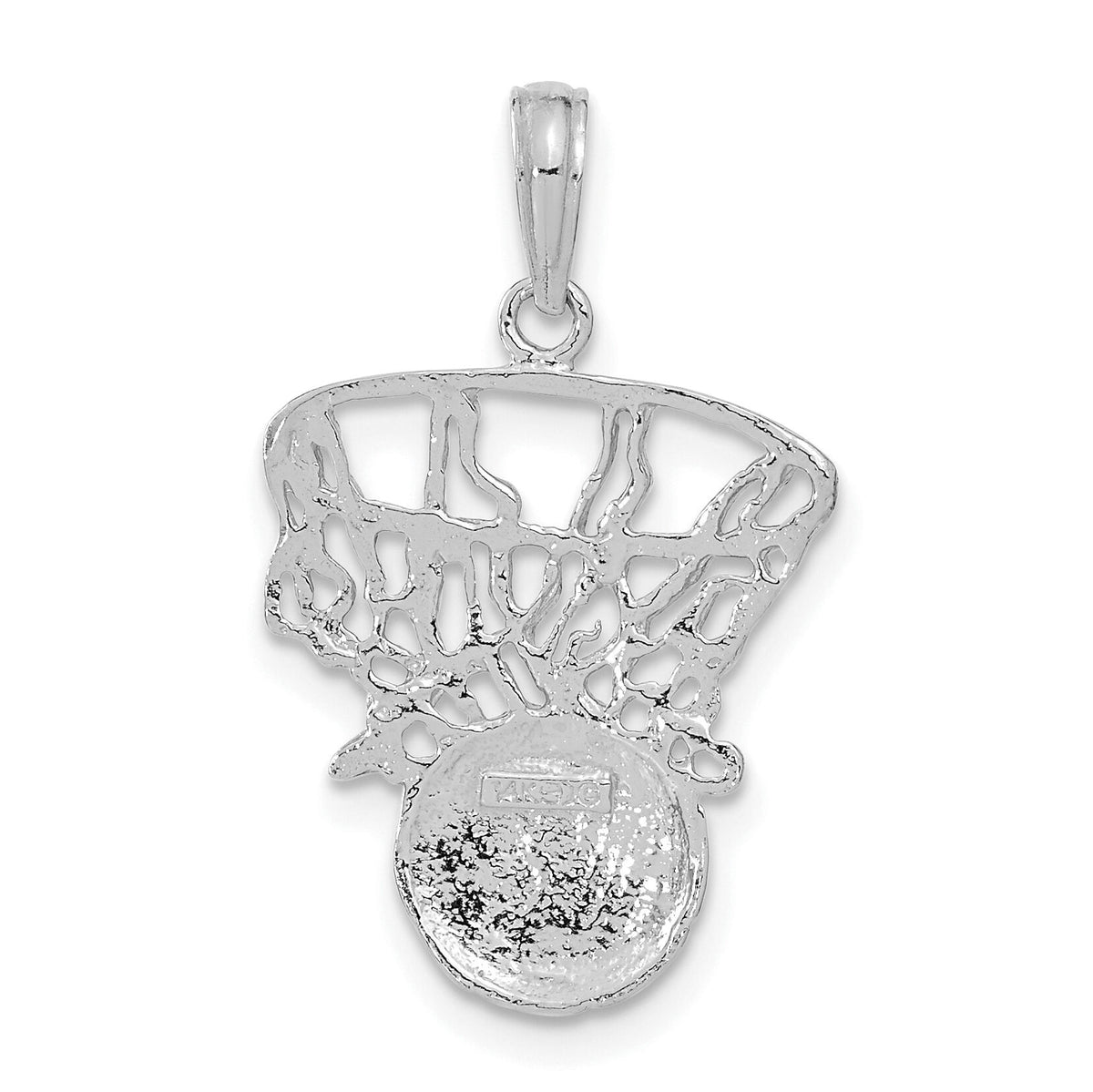 14K White Gold Swoosh Basketball and Net Pendant-C3780W