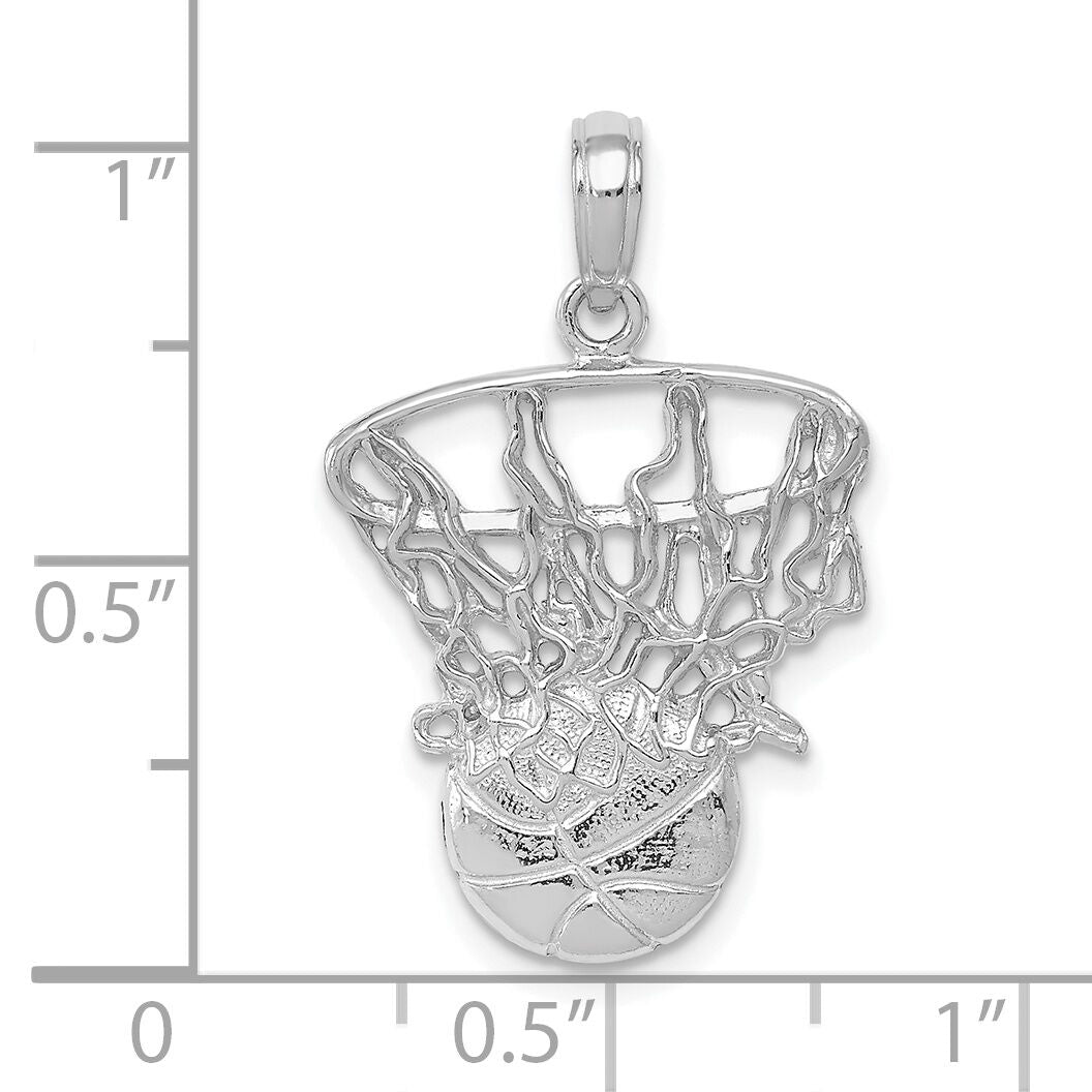 14K White Gold Swoosh Basketball and Net Pendant-C3780W