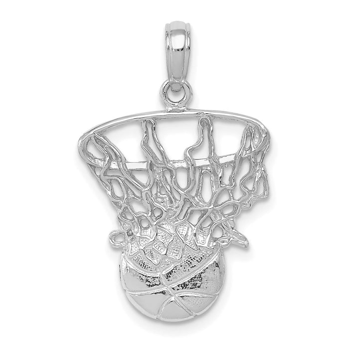 14K White Gold Swoosh Basketball and Net Pendant-C3780W